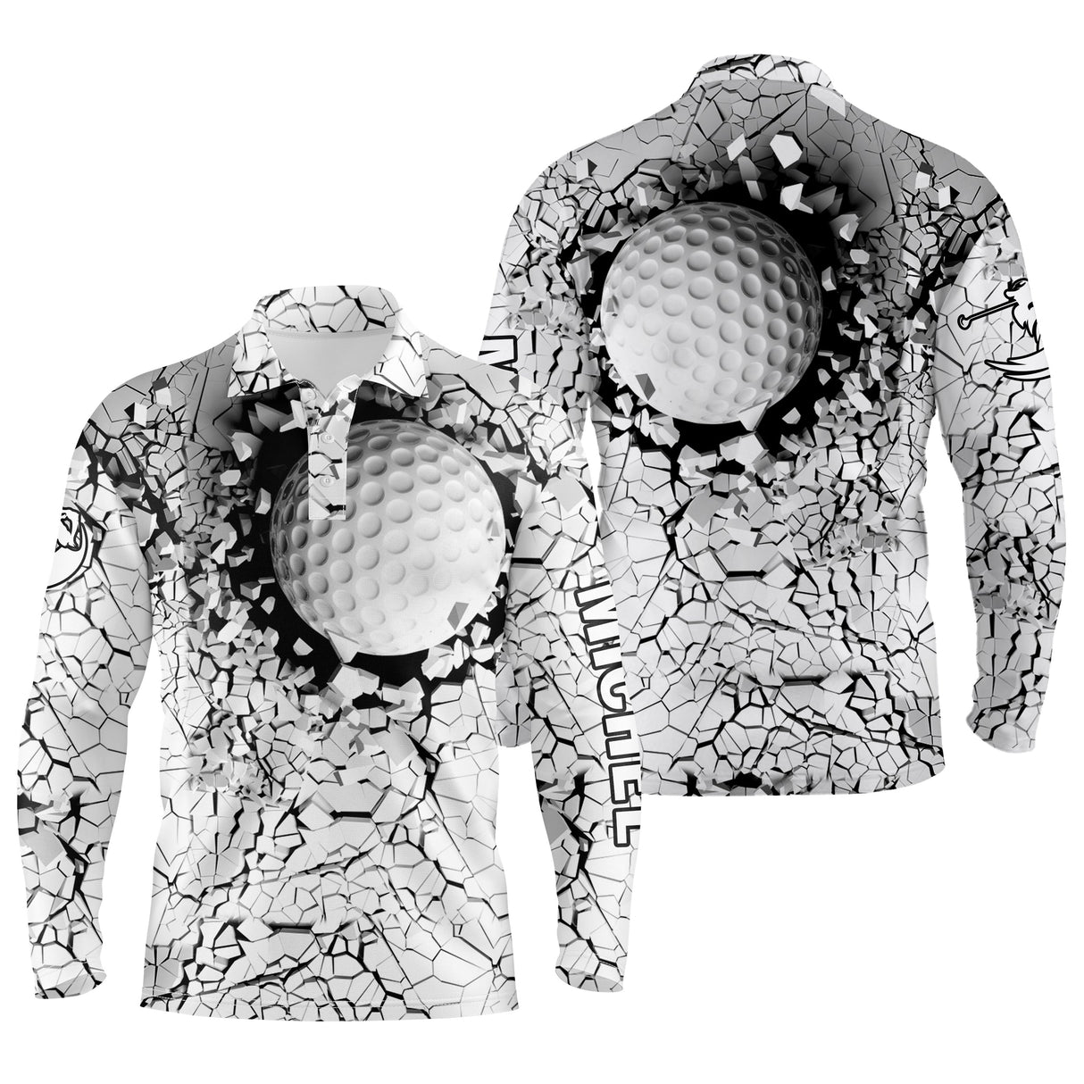 Polo golf manche courte blanc gris design impact streetwear graphique