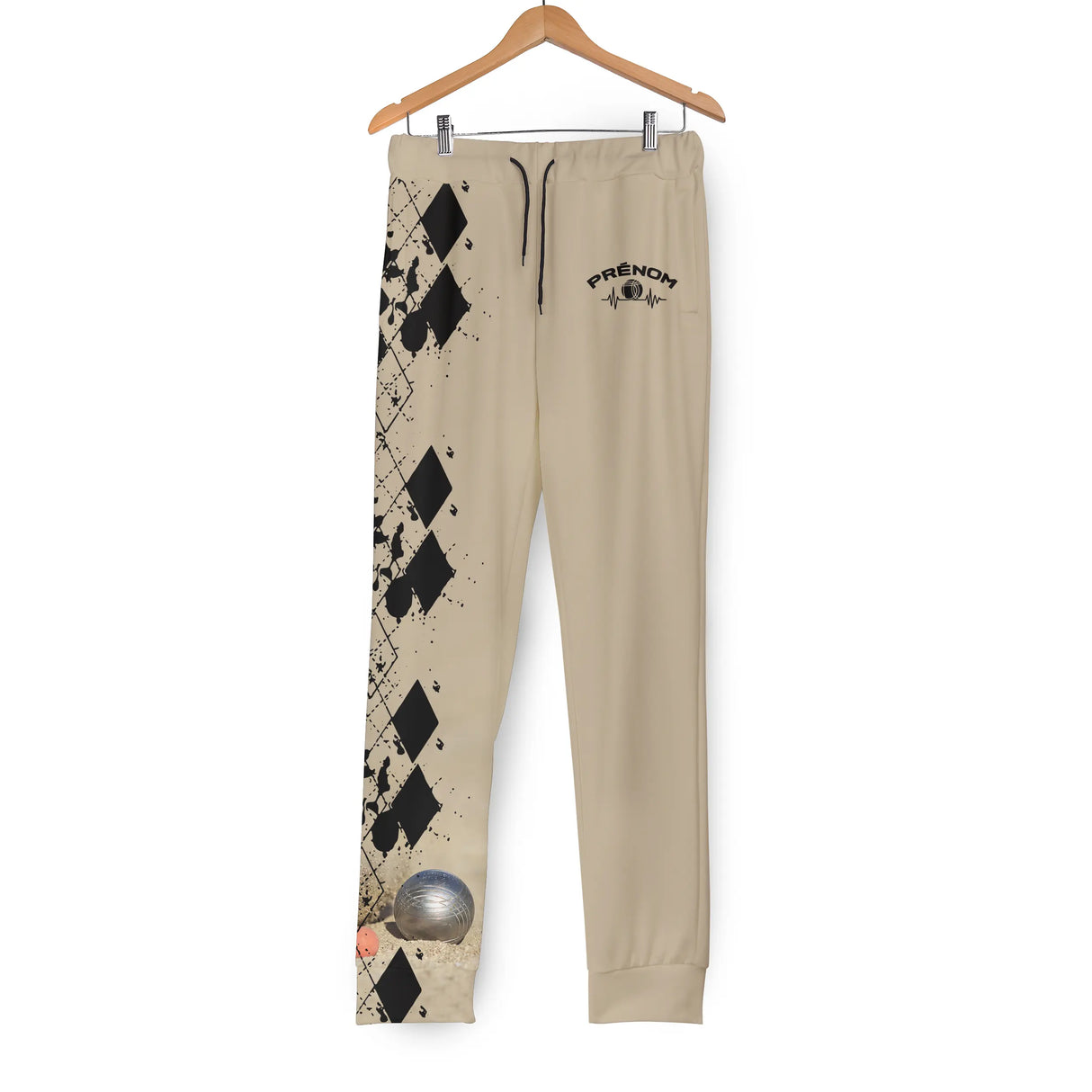 Pantalon pétanque bleu marine vue dos motif argyle bleu ciel coupe ajustée cheville bouliste