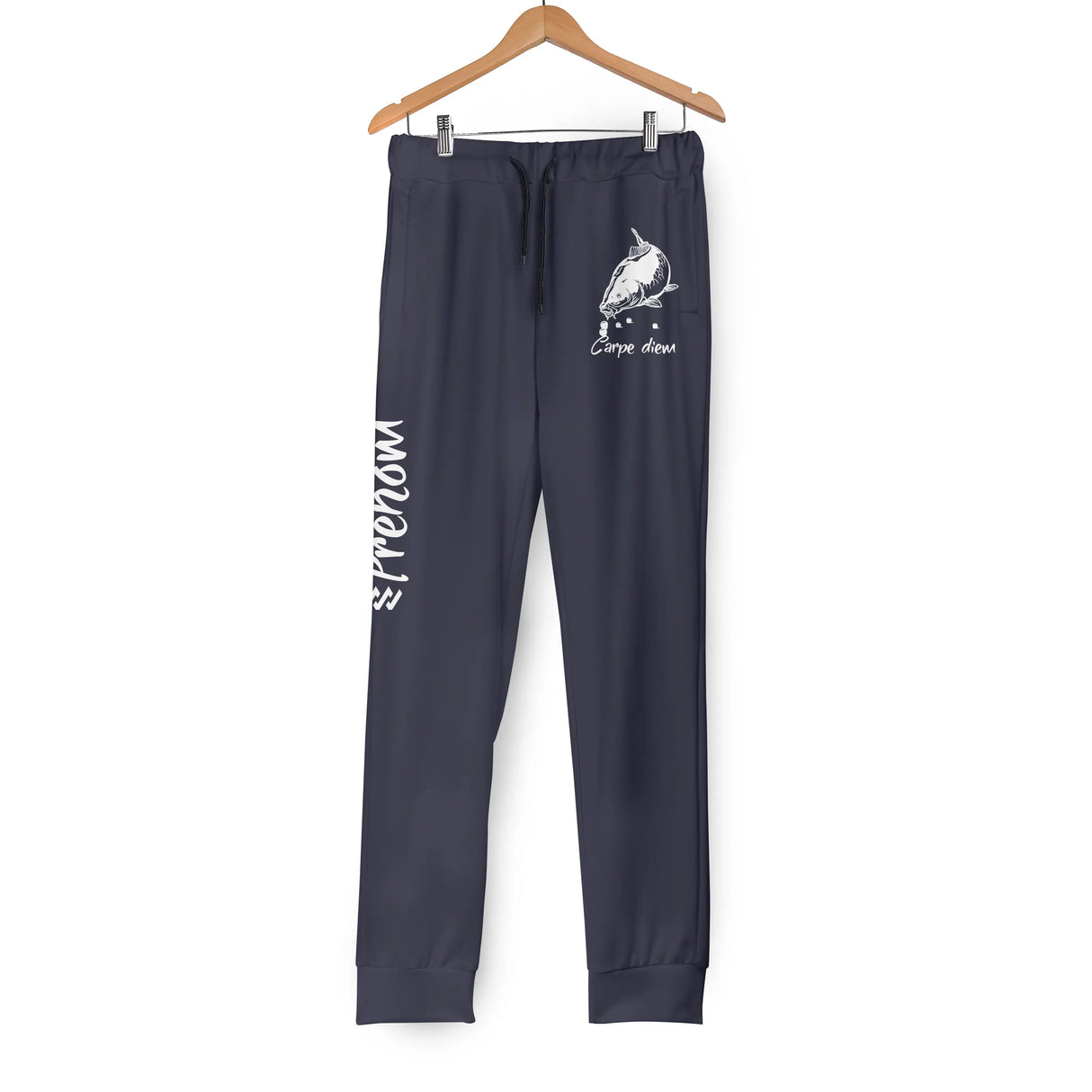 Jogging carpe diem bleu marine illustration carpe en lévitation inscription Carpe diem prénom jambe vertical