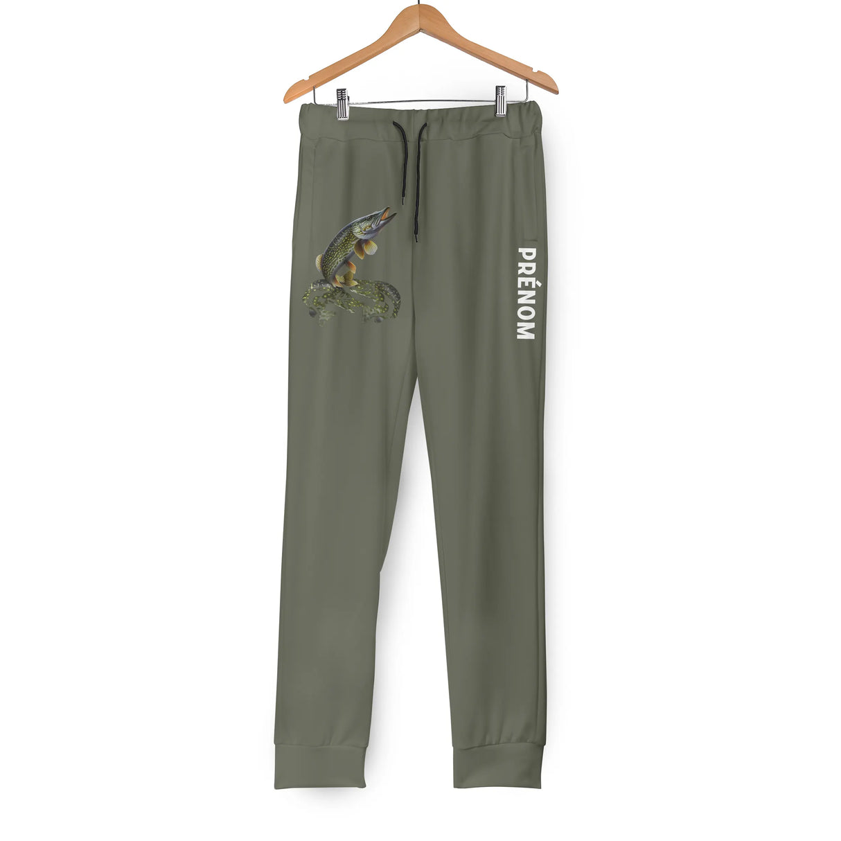 Pantalon pêche brochet bleu marine variante coloris illustration brochet PRÉNOM personnalisé