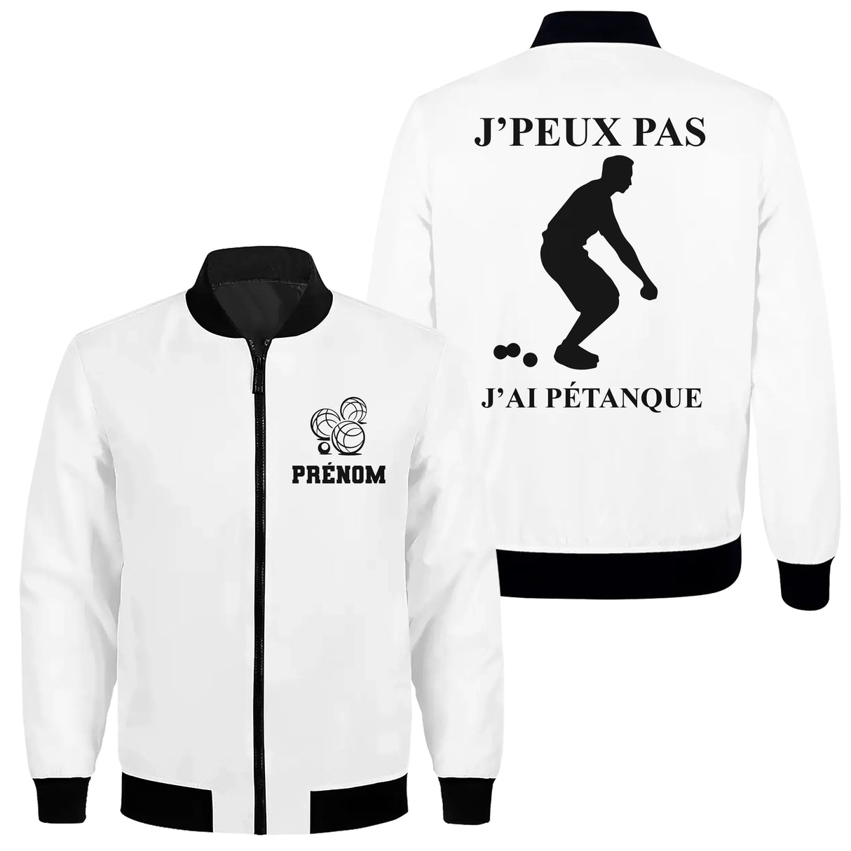 Veste bomber pétanque variante avec inscription humour pointeur, prénom personnalisé