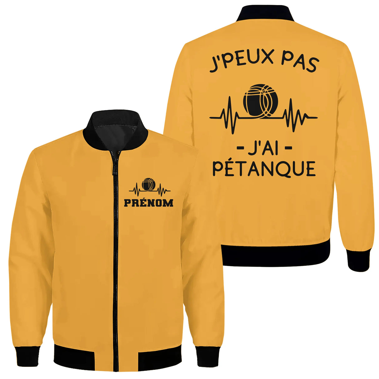 Veste bomber pétanque variante avec slogan J'ai pétanque humour, prénom personnalisé