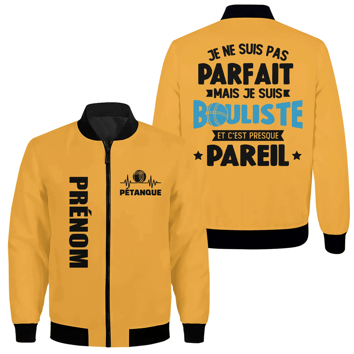 Veste bomber pétanque variante avec inscription humour parfait, prénom personnalisé
