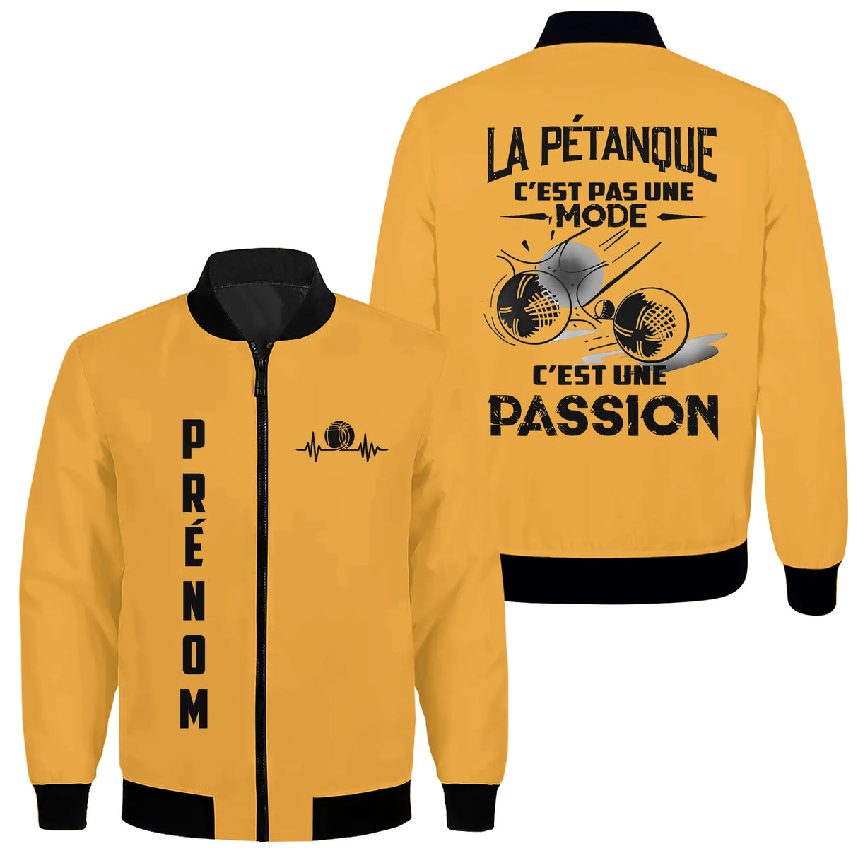 Veste bomber pétanque variante avec slogan c'est une passion, prénom personnalisé