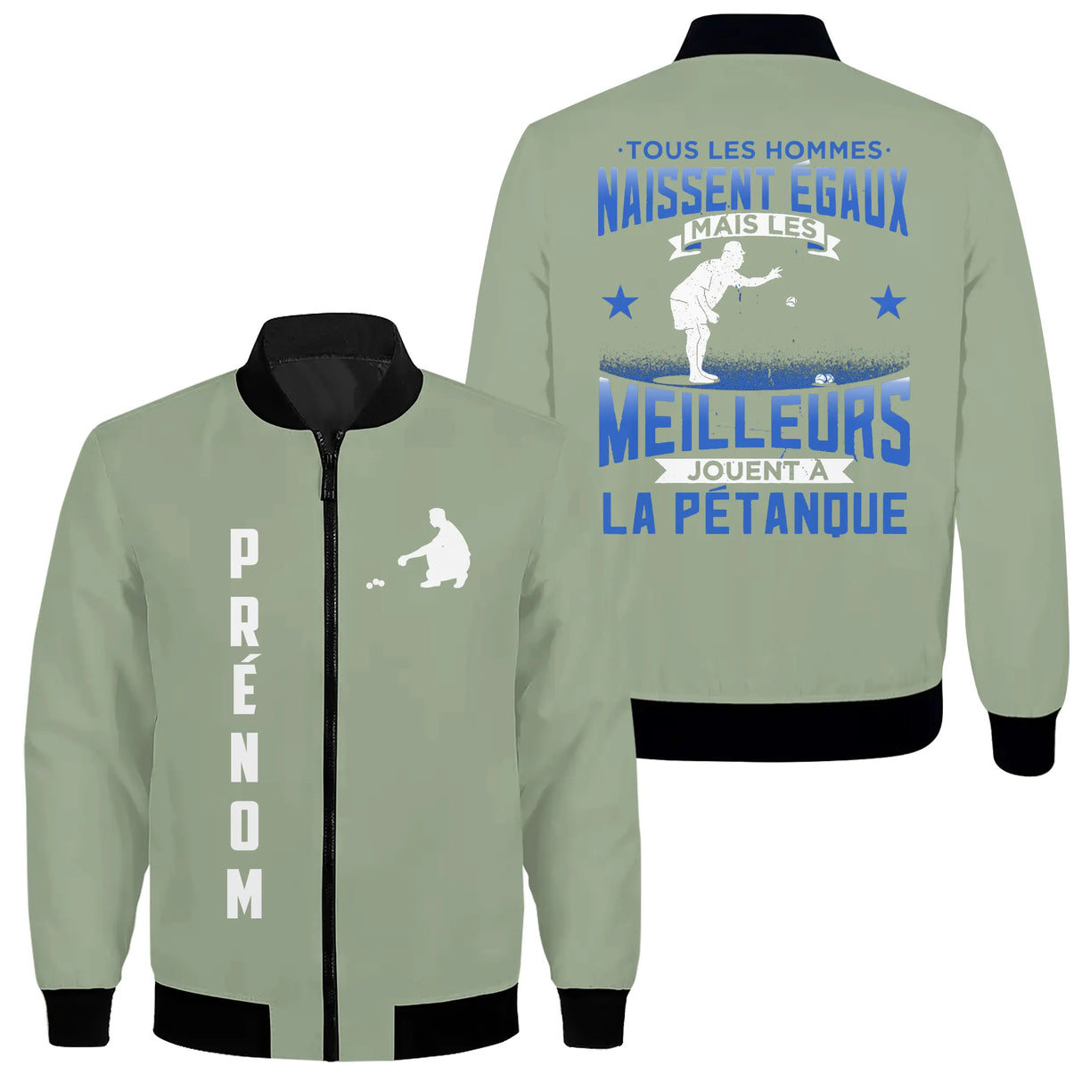 Veste bomber pétanque variante avec inscription meilleurs jouent, prénom personnalisé