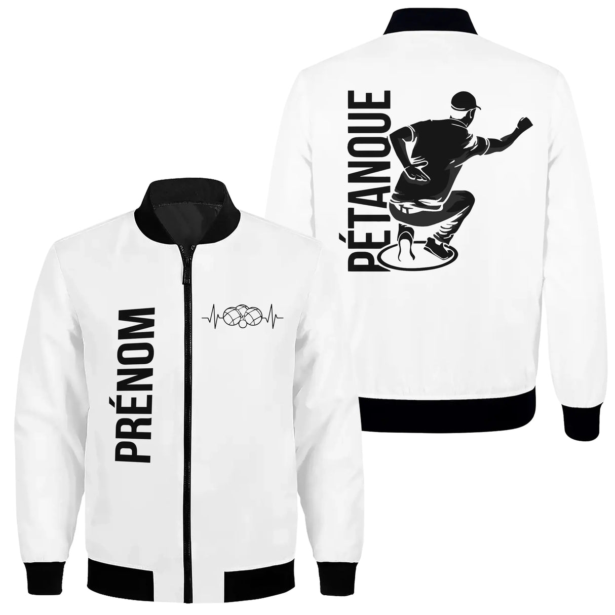 Veste pétanque bomber bleu marine variante coloris design dynamique silhouette joueur personnalisable