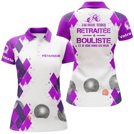 Polo Personnalisé Femme, Cadeau Humour Bouliste, J'ai Deux Titres Retraitée Et Bouliste - AL24042401 - Polo Femme Violet