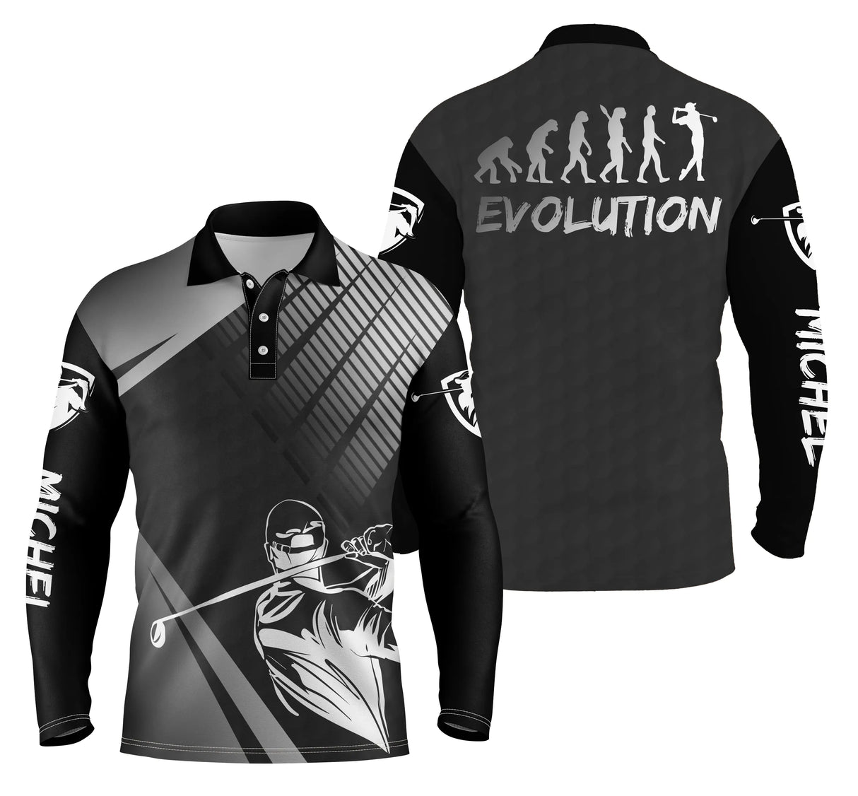 Polo de golf manches longues unisexe noir évolution golfeur EVOLUTION pour port hiver