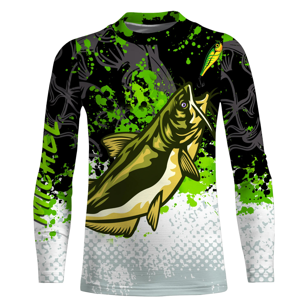 Sweat zippé all-over pêche silure vert noir blanc pour clonk et nuit big bait