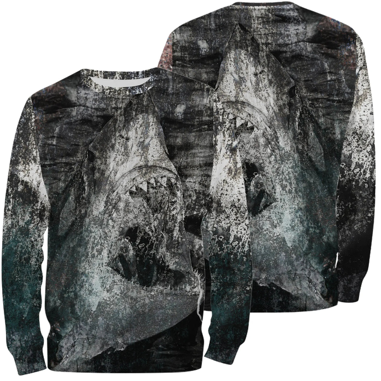 Sweater all-over pêche en mer sombre manches longues unisexe grands prédateurs marins