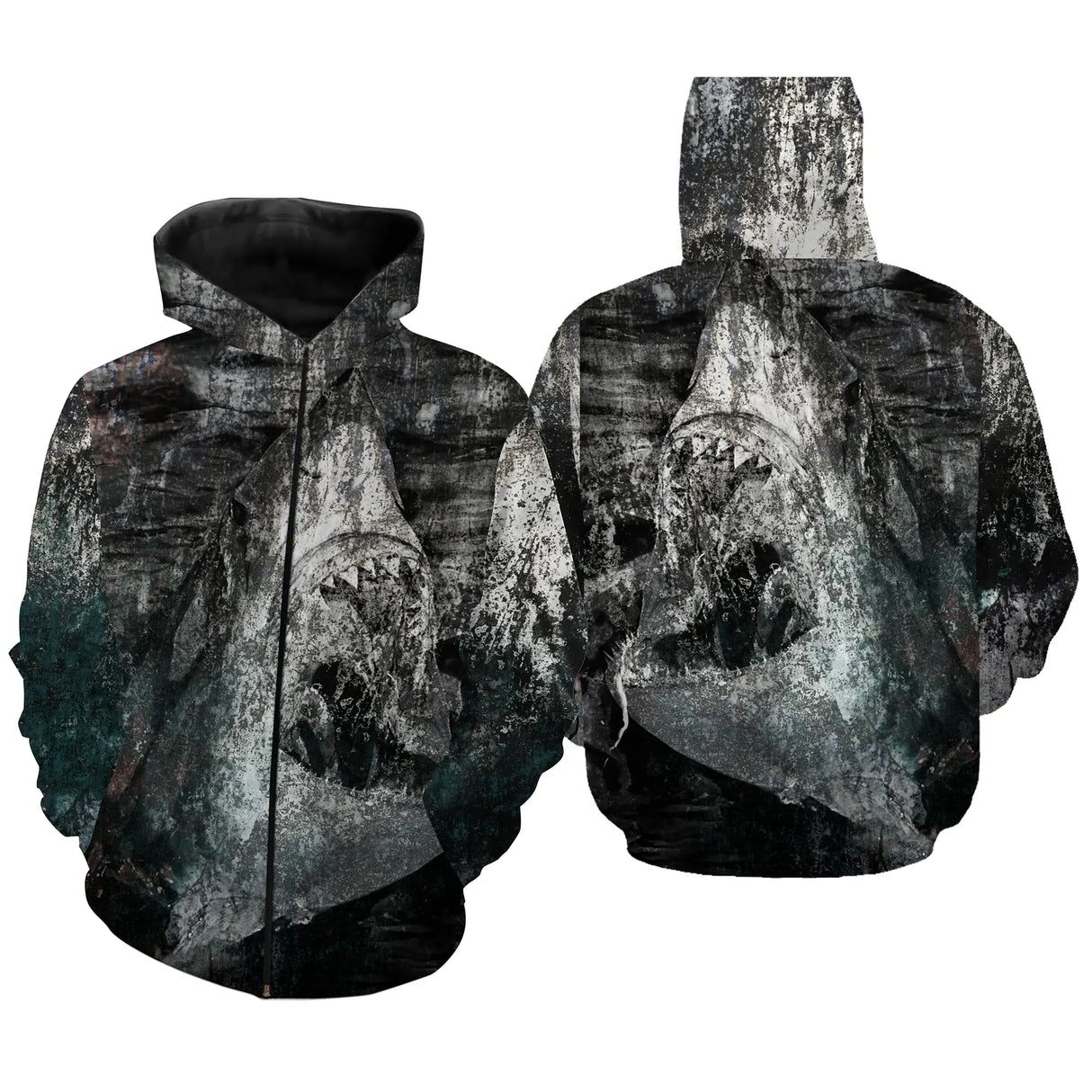 Sweat zippé all-over pêche en mer sombre coupe unisexe pour pêche au gros