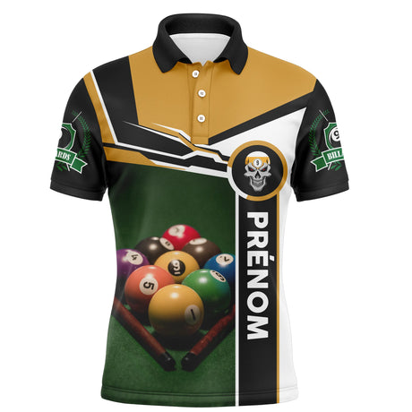 Polo De Billard Professionnel Avec Prénom Personnalisé, Boule De Billard Sur Table Vert - CT27062331 Polo Homme