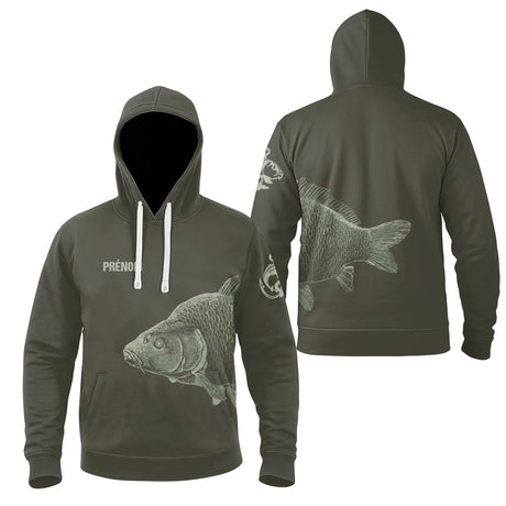Haut de Pêche Personnalisé Homme – T-Shirt & Sweat Anti-UV avec Poisson - Pêche De La Carpe, Cadeau Original Pêcheur - A28032502 - Sweat à capuche