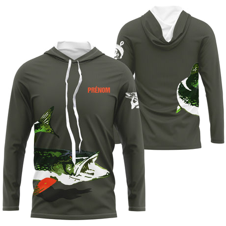 Pêche du Brochet, Pêche aux Carnassiers, Cadeau Original Personnalisé Pêcheur, T-shirt & Sweat Anti-UV – Pêcheur Passionné -A28032503 - Anti-UV T-shirt manches longues à capuche