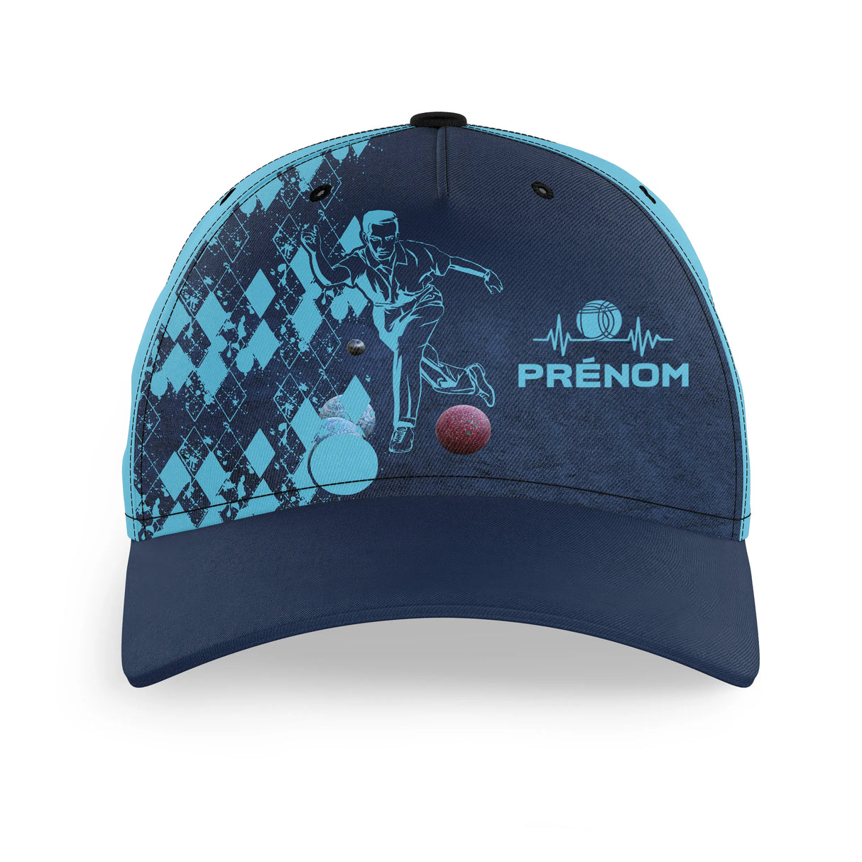 Casquette boule bretonne bleue bouliste joueur boules colorées prénom broderie côté personnalisée