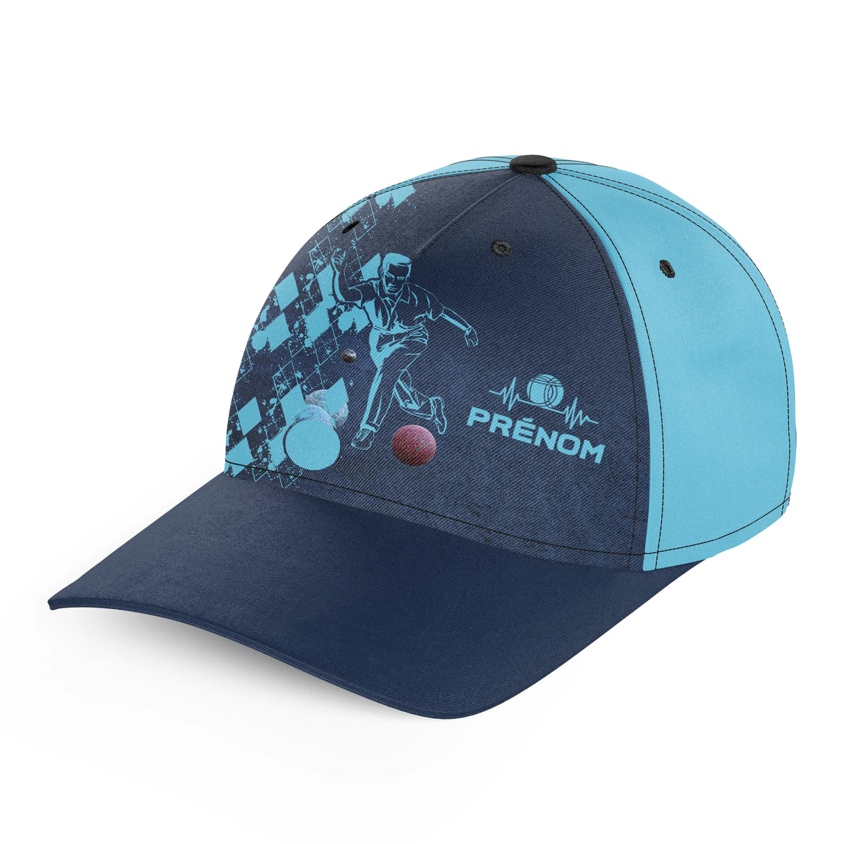 Casquette boule bretonne bleu marine bouliste joueur boules prénom broderie côté personnalisée