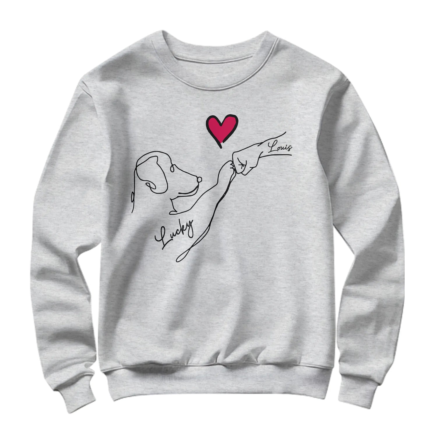 đŸ T-shirt, Sweatshirt & Hoodie PersonnalisĂ©s Chien â Design Minimaliste & CĆur â€ïž | Coton Premium | Noir, Gris, Marine, Beige đ¶âš - A28122402 - Sweater gris