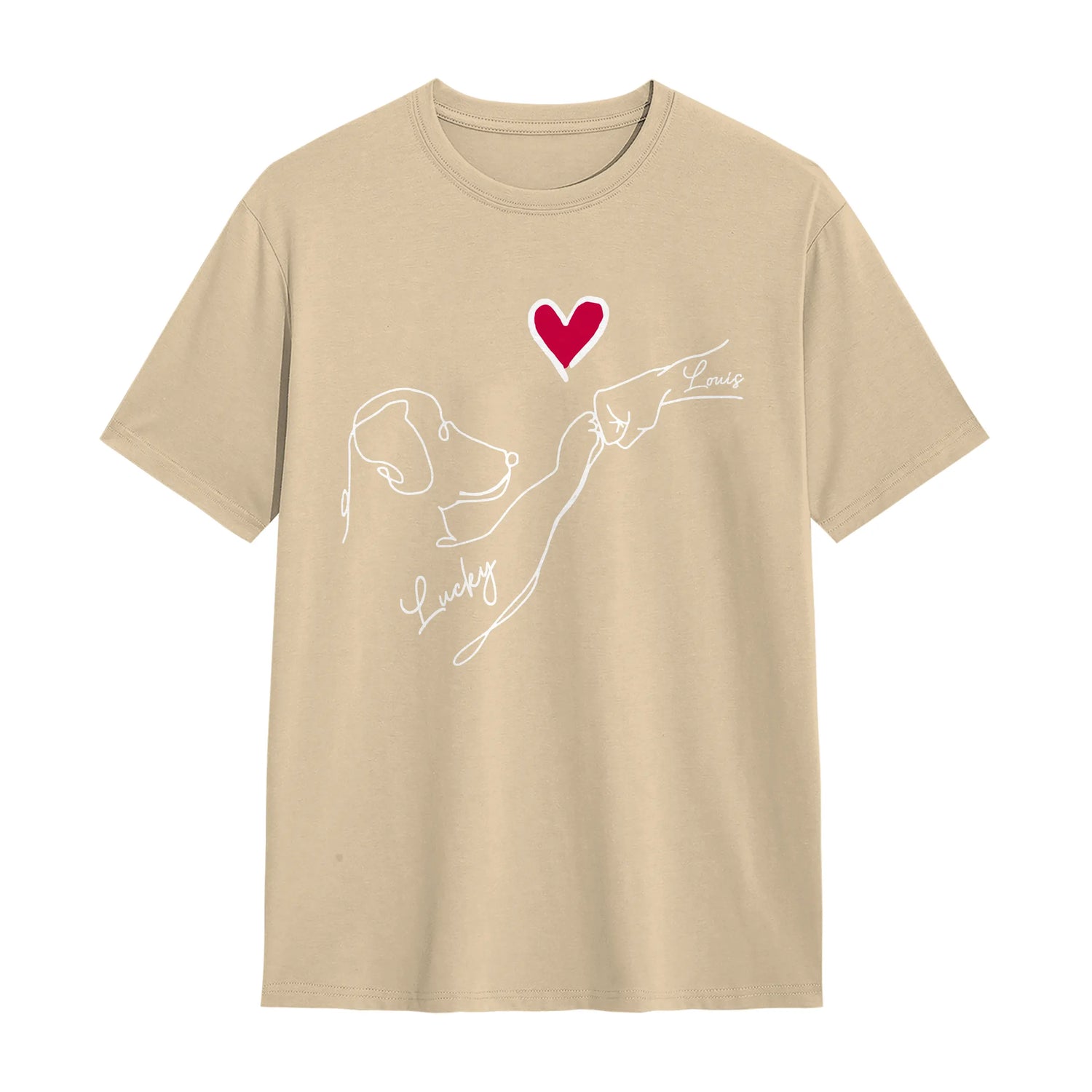 đŸ T-shirt, Sweatshirt & Hoodie PersonnalisĂ©s Chien â Design Minimaliste & CĆur â€ïž | Coton Premium | Noir, Gris, Marine, Beige đ¶âš - A28122402 - Tshirt beige