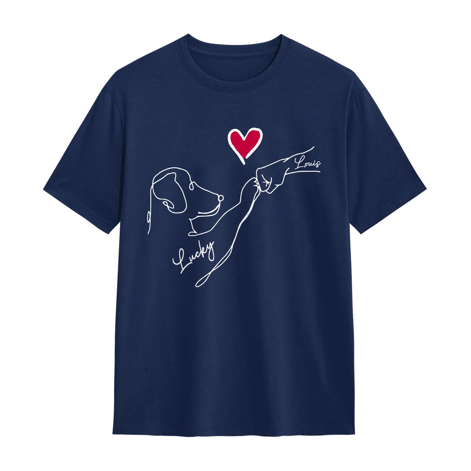 đŸ T-shirt, Sweatshirt & Hoodie PersonnalisĂ©s Chien â Design Minimaliste & CĆur â€ïž | Coton Premium | Noir, Gris, Marine, Beige đ¶âš - A28122402 - T-shirt bleu marine