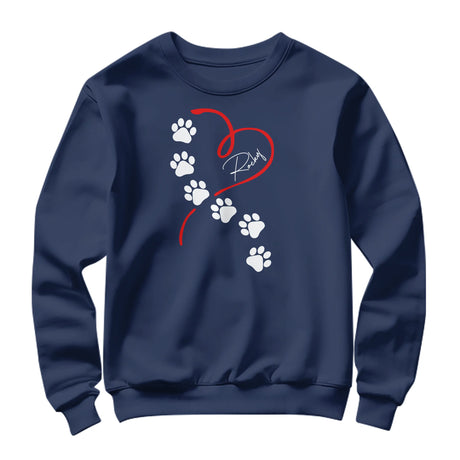 T-shirts, Sweats & Hoodies Personnalisés Chien – Design Cœur & Empreintes, 100% Coton, Prénom à Personnaliser 🐾❤️ - A28122404 - Sweater bleu marine