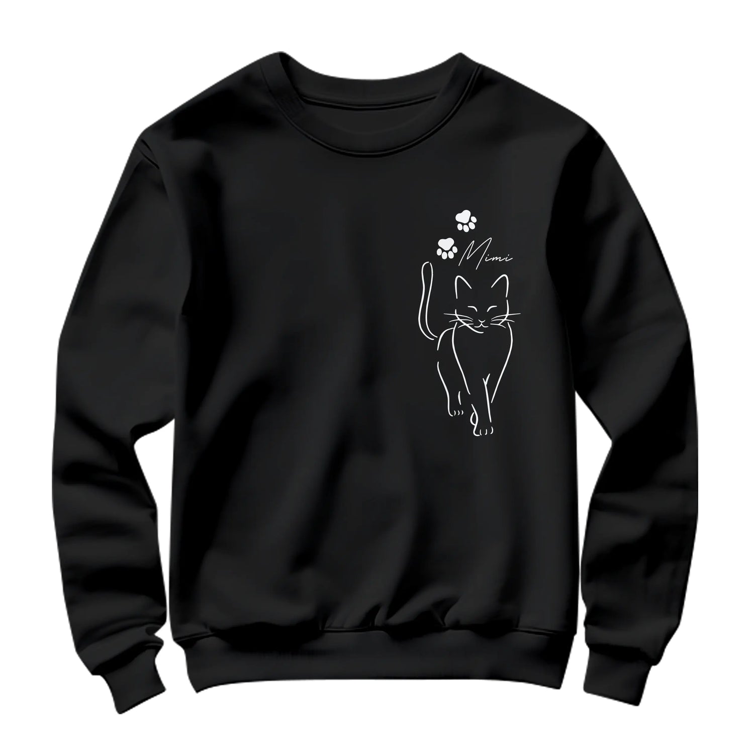 đŸ T-shirt, Sweatshirt & Hoodie PersonnalisĂ©s Chat â Design ĂlĂ©gant Minimaliste | Coton Premium | Noir, Gris, Marine, Beige đ±âš - A28122405 - Sweater noir