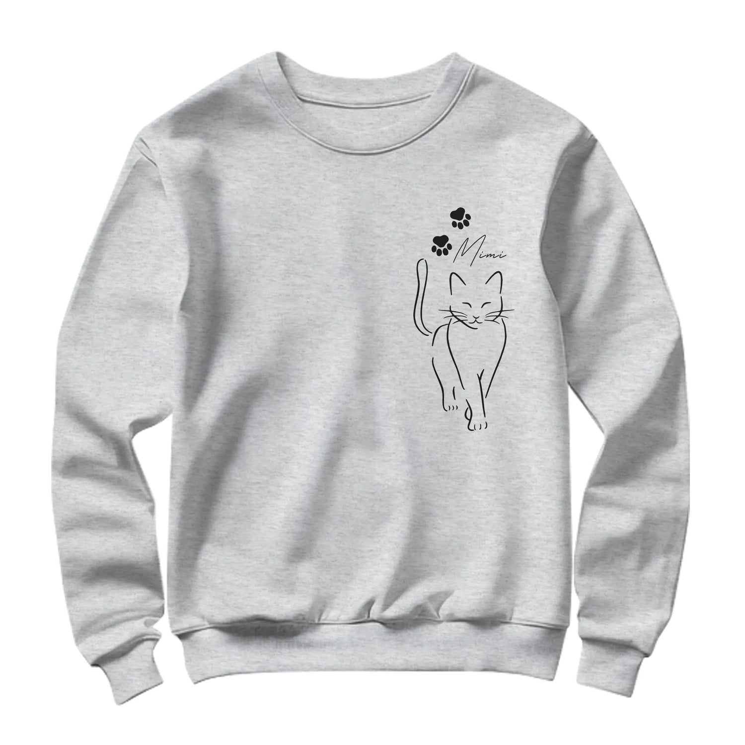 đŸ T-shirt, Sweatshirt & Hoodie PersonnalisĂ©s Chat â Design ĂlĂ©gant Minimaliste | Coton Premium | Noir, Gris, Marine, Beige đ±âš - A28122405 - Sweater gris