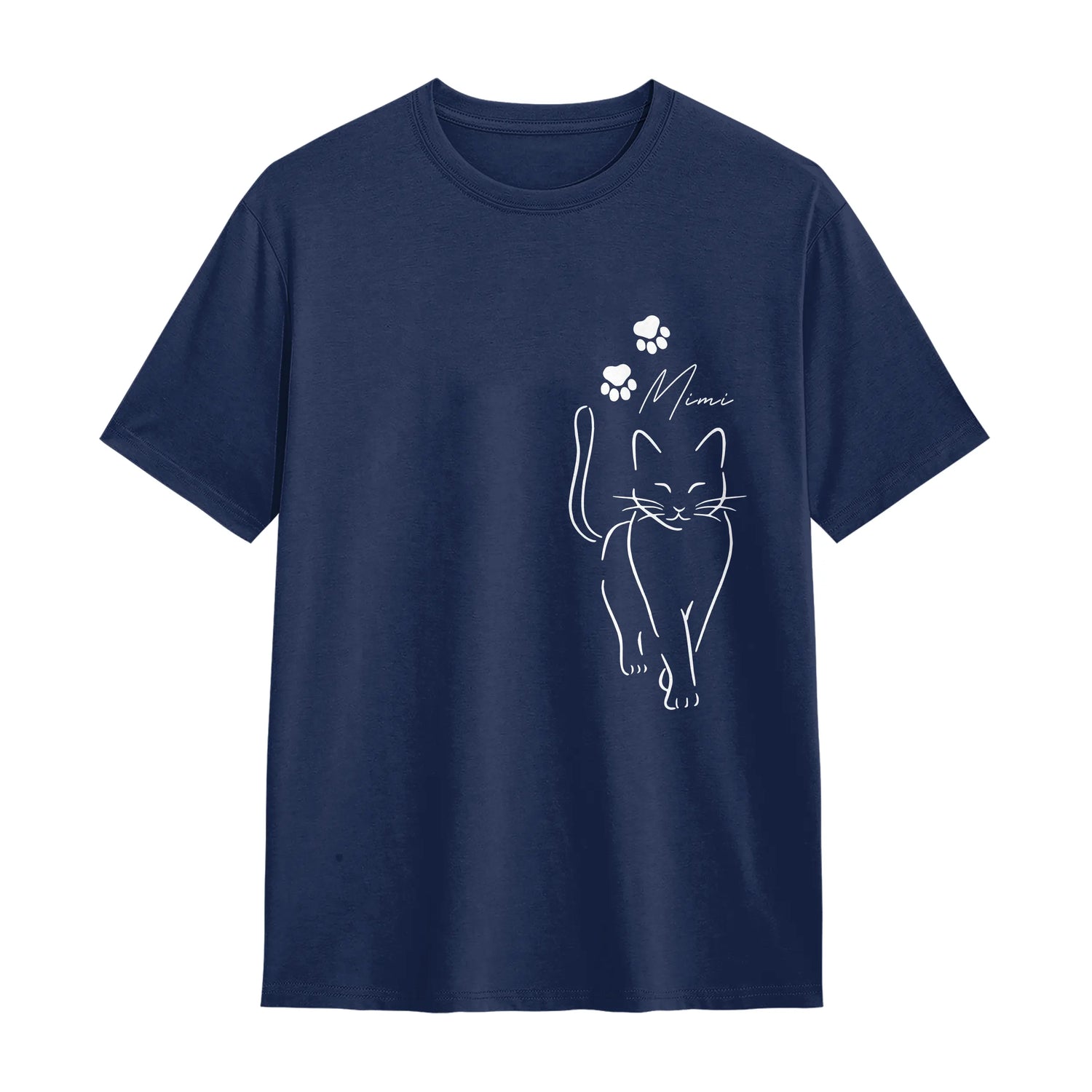 đŸ T-shirt, Sweatshirt & Hoodie PersonnalisĂ©s Chat â Design ĂlĂ©gant Minimaliste | Coton Premium | Noir, Gris, Marine, Beige đ±âš - A28122405 - T-shirt marine