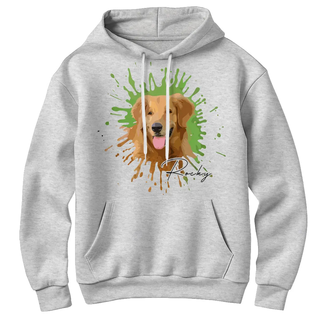 Sweat à capuche portrait animal noir avec photo animal personnalisable splash multicolore
