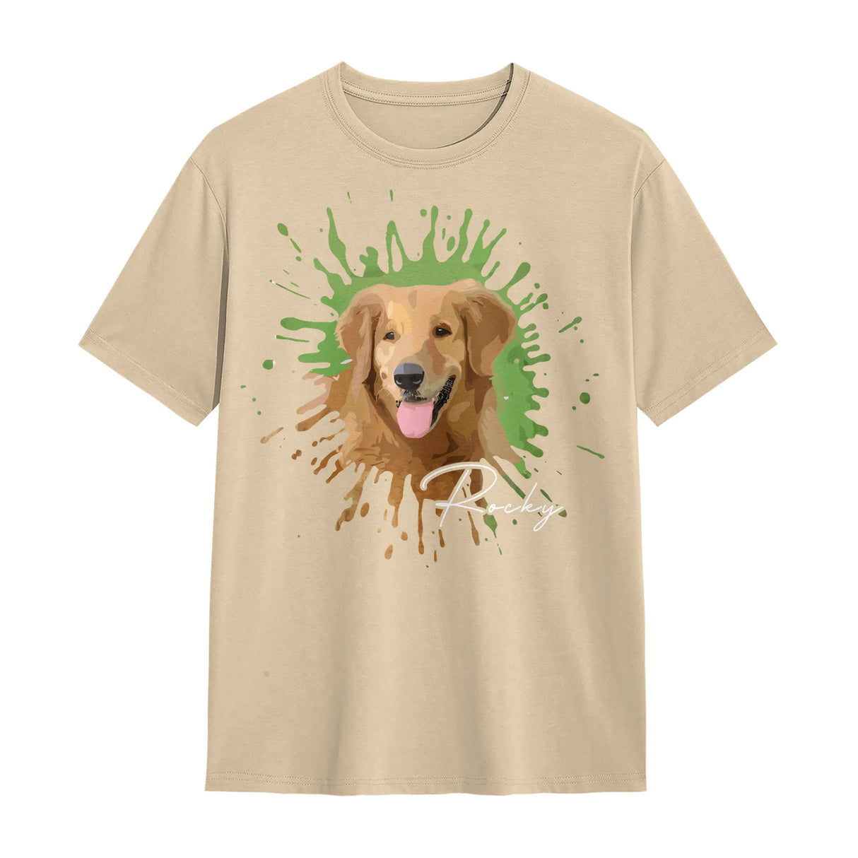 T-shirt portrait animal beige naturel avec photo animal splash artistique multicolore
