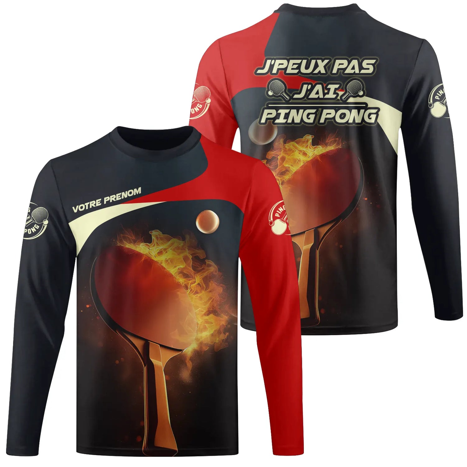 T-shirt Humoristique Ping Pong Personnalisé – Design Flamme & Raquette- A29042501
