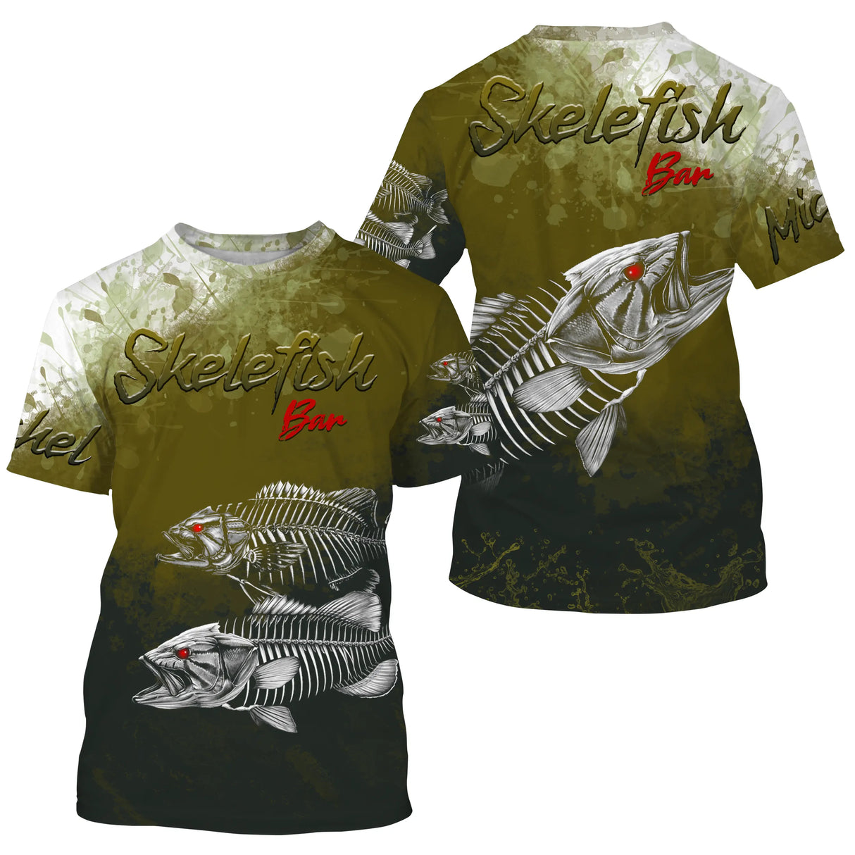 T-shirt manches courtes pêche bar skelefish, design squelette de loup, accessoire personnalisable pour pêcheur littoral