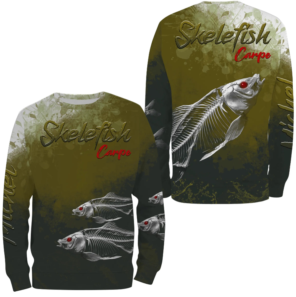 Sweat à capuche pêche carpe skelefish, squelette de cyprin graphique, vêtement chaud pour carpiste en bivouac