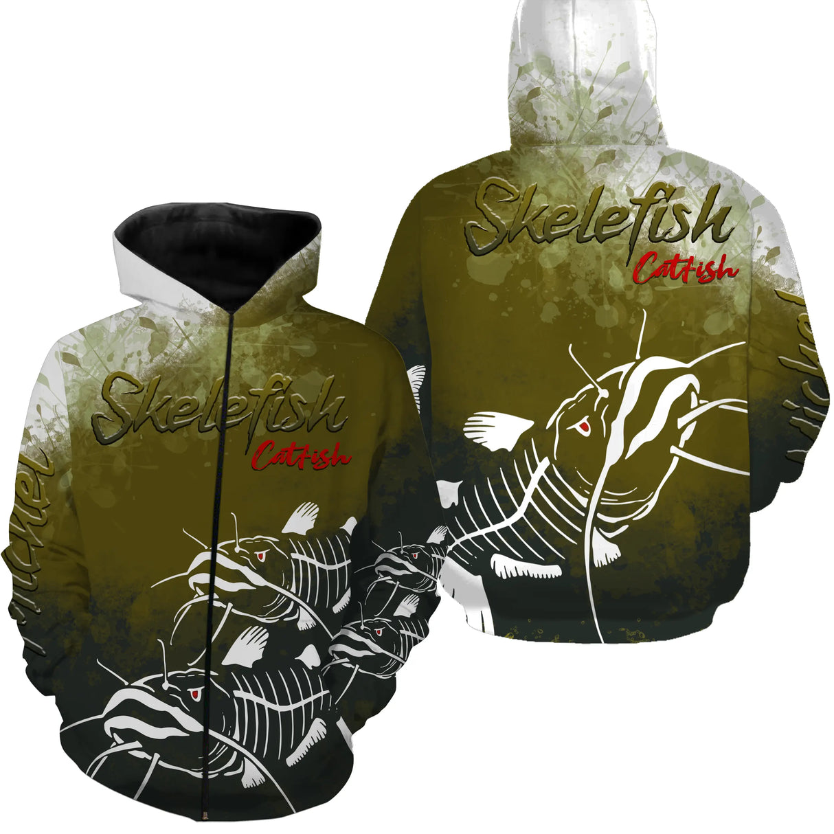 Polo zippé manches longues pêche silure skelefish design squelette, tenue technique pour guide silure personnalisée