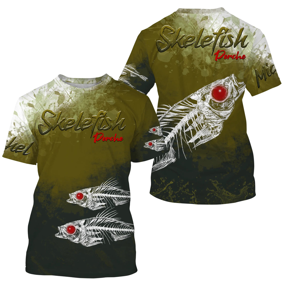 T-shirt manches courtes pêche perche skelefish, design squelette de carnassier, accessoire personnalisable pour verticaleur