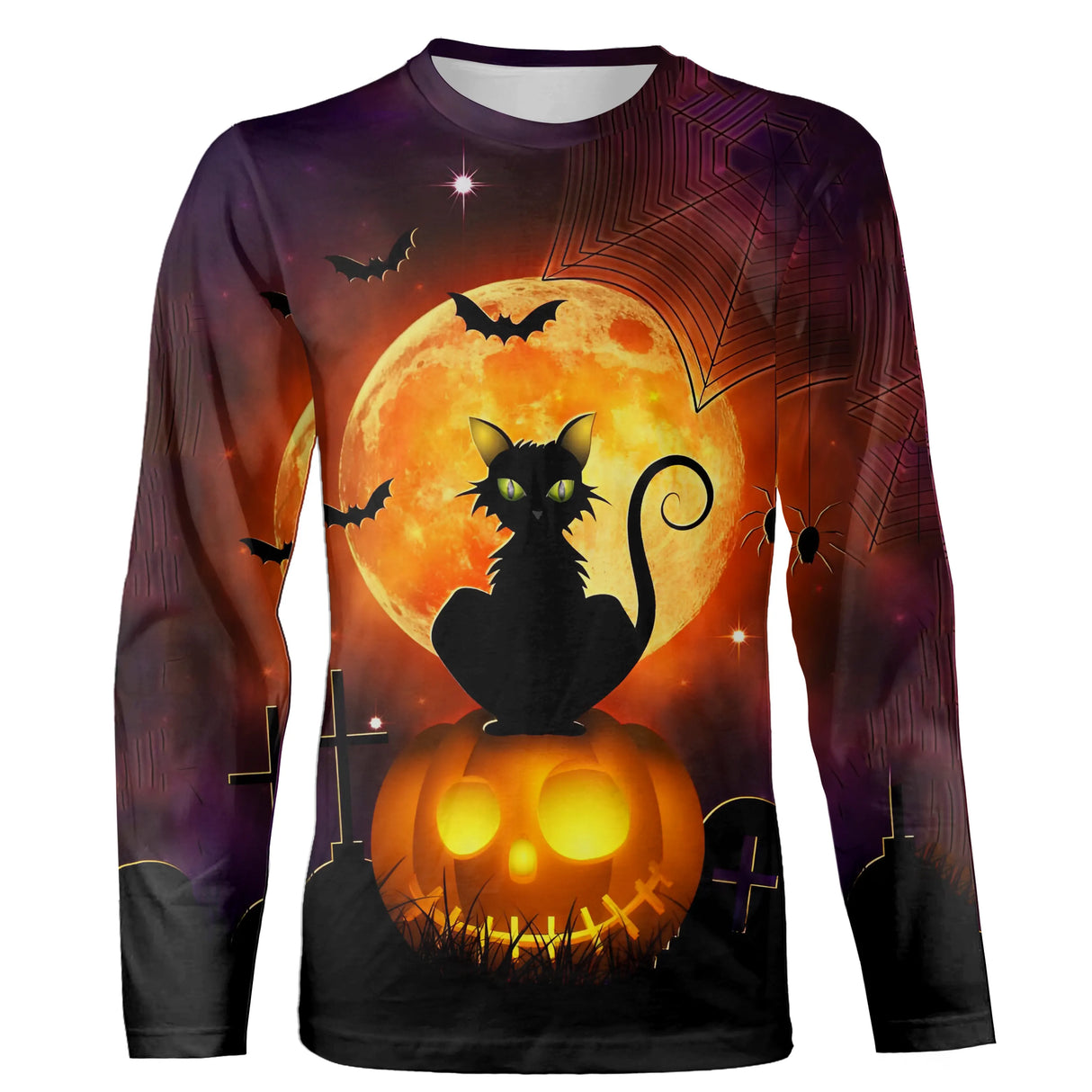 T-shirt Halloween variante avec chat noir lune orange