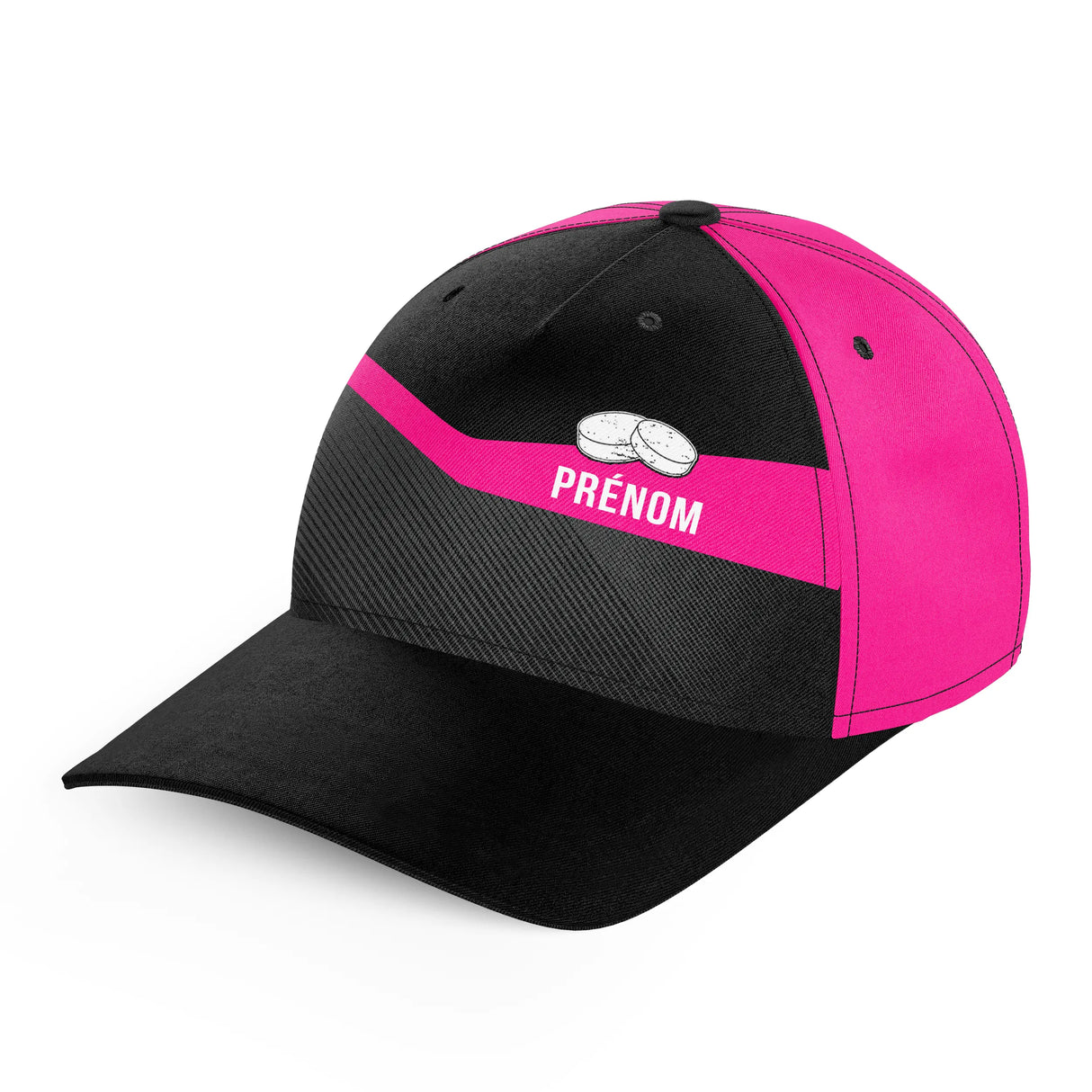 Casquette palet variante noir et bleu royal vue dos illustration palets graphique sublimation