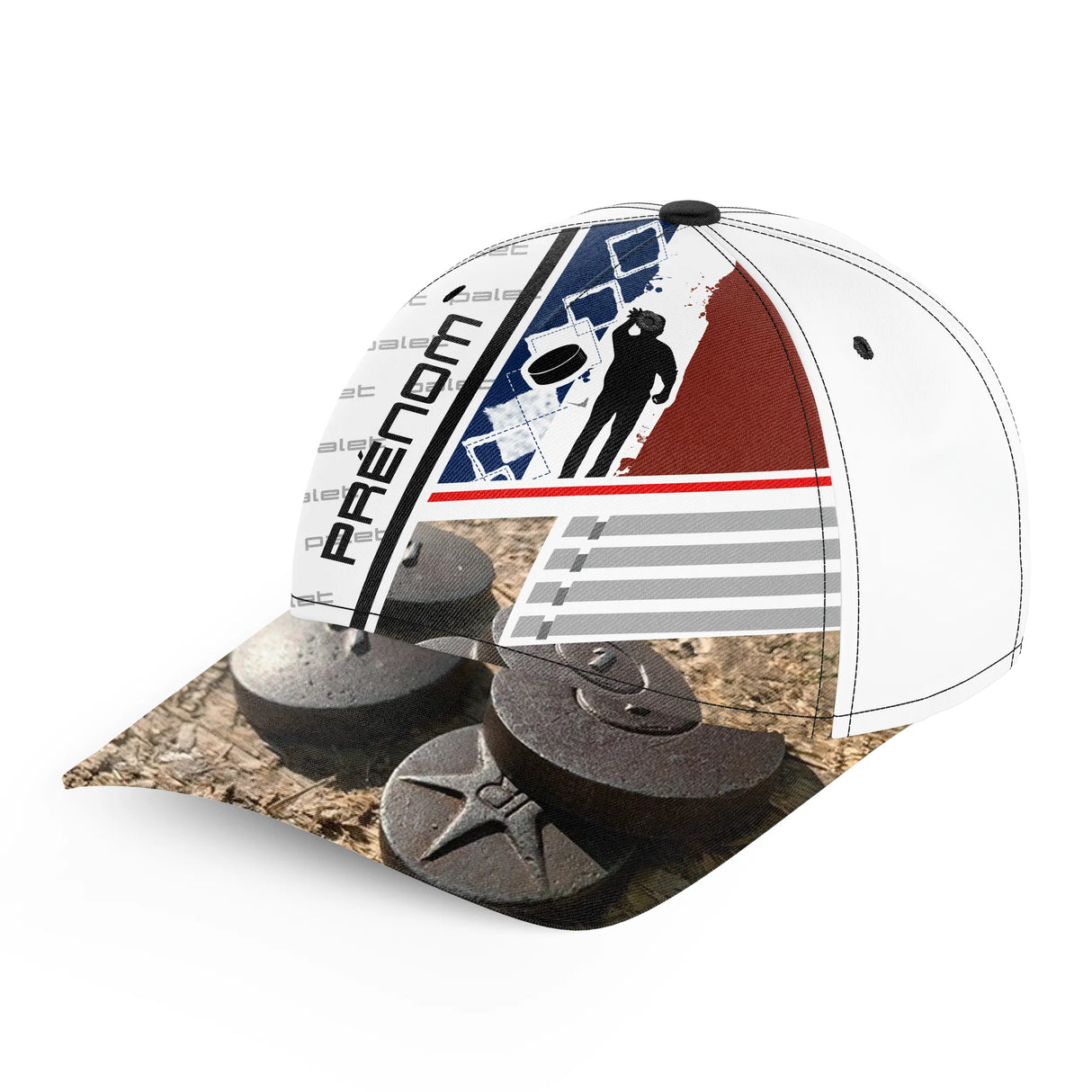 Casquette palet personnalisable vue arrière design damier tricolore sangle réglable PRÉNOM