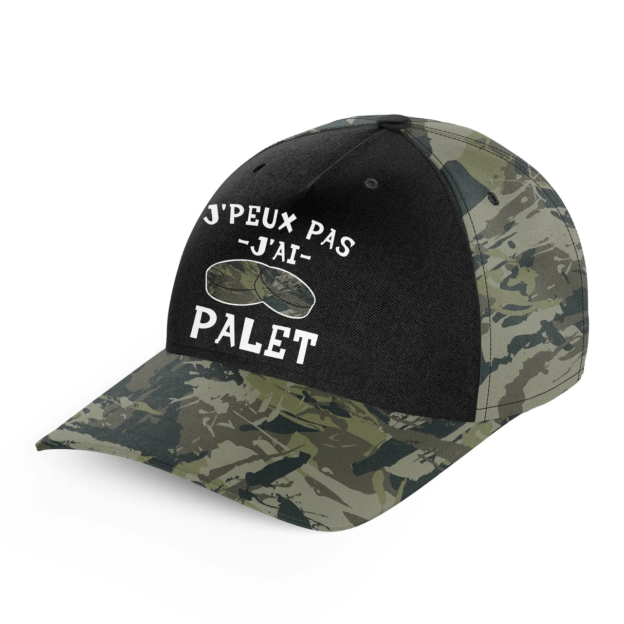Casquette palet camouflage vert kaki vue arrière design humour sangle réglable visière rigide