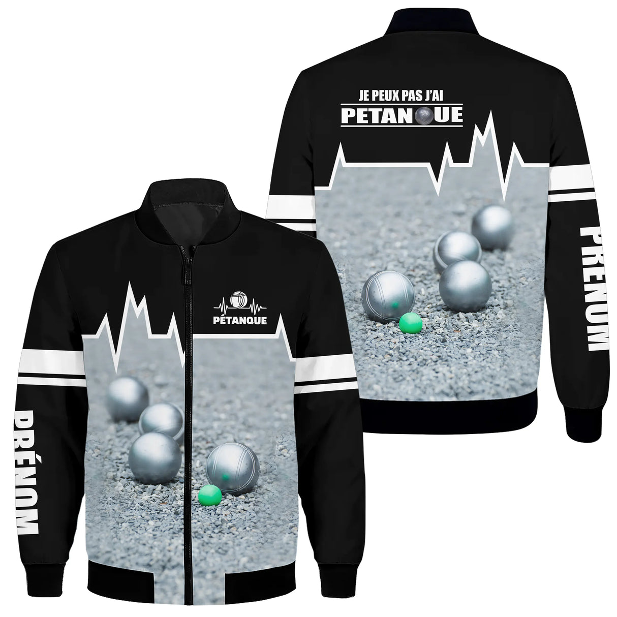 Polo pétanque noir et blanc variante coloris boules réalistes design contrasté logo personnalisable