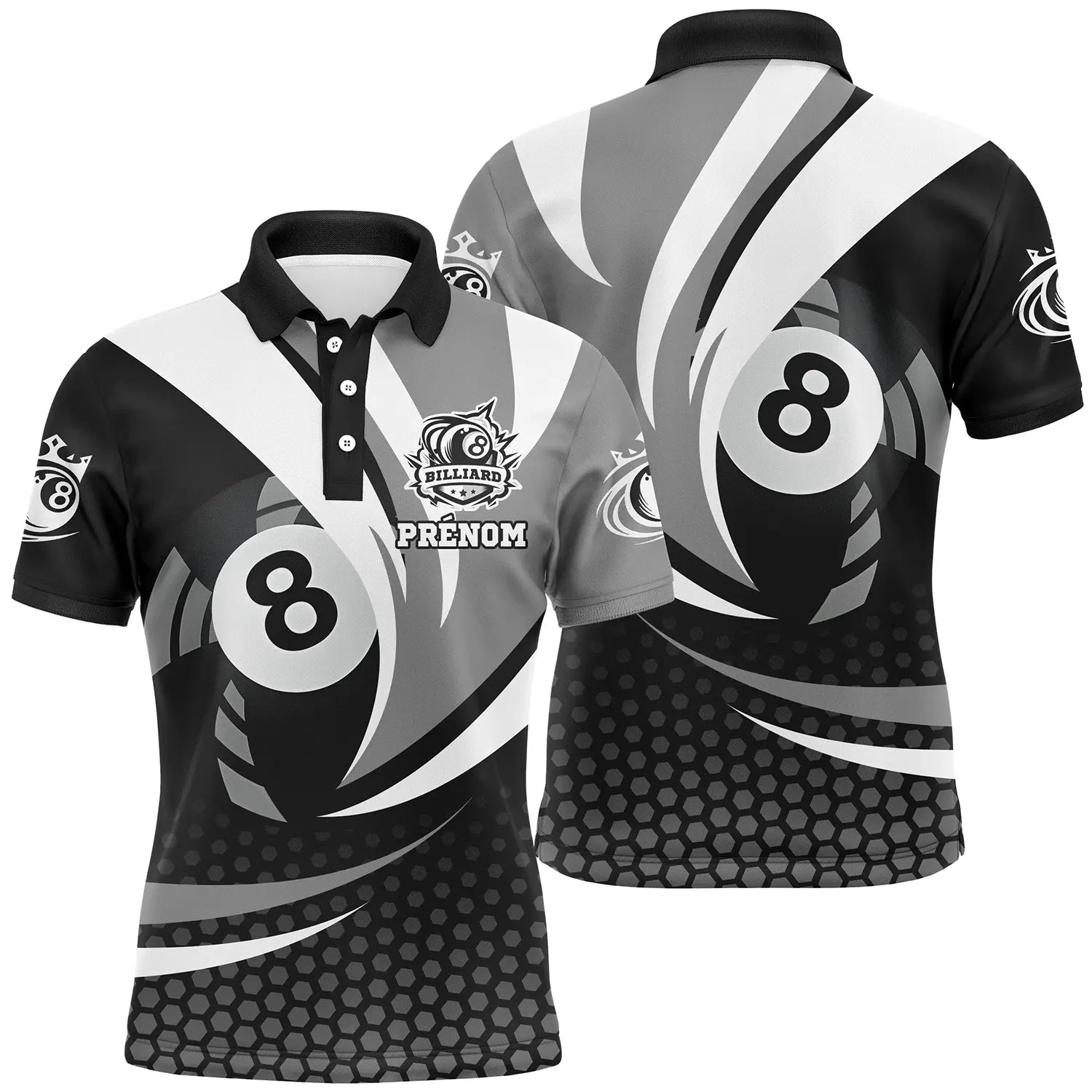 Polo Billard Personnalisé avec Prénom | Motif Élégant Billes de Billard Noir et Blanc | Vêtement Signature pour les Passionnés de Billard - CT01072314 Polo Homme