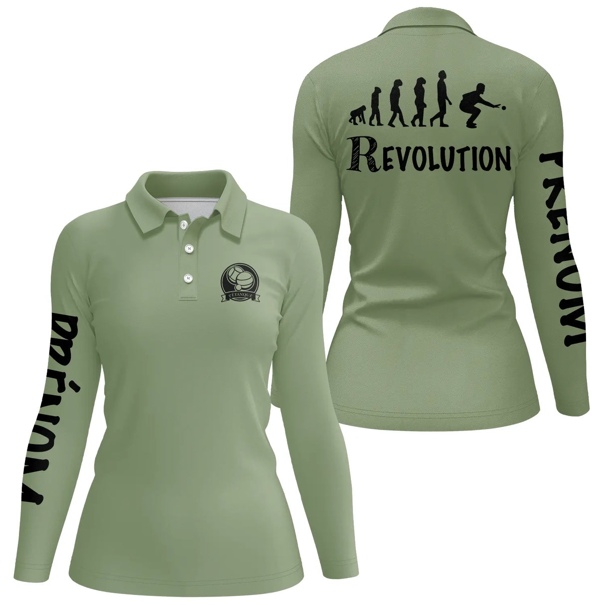 Polo pétanque femme bleu marine vue trois quarts col boutonné personnalisable manche droite