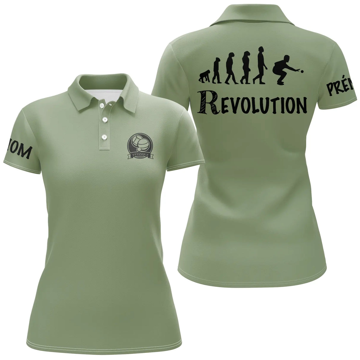 Polo pétanque femme manches courtes bleu marine vue avant col boutonné personnalisé manche droite