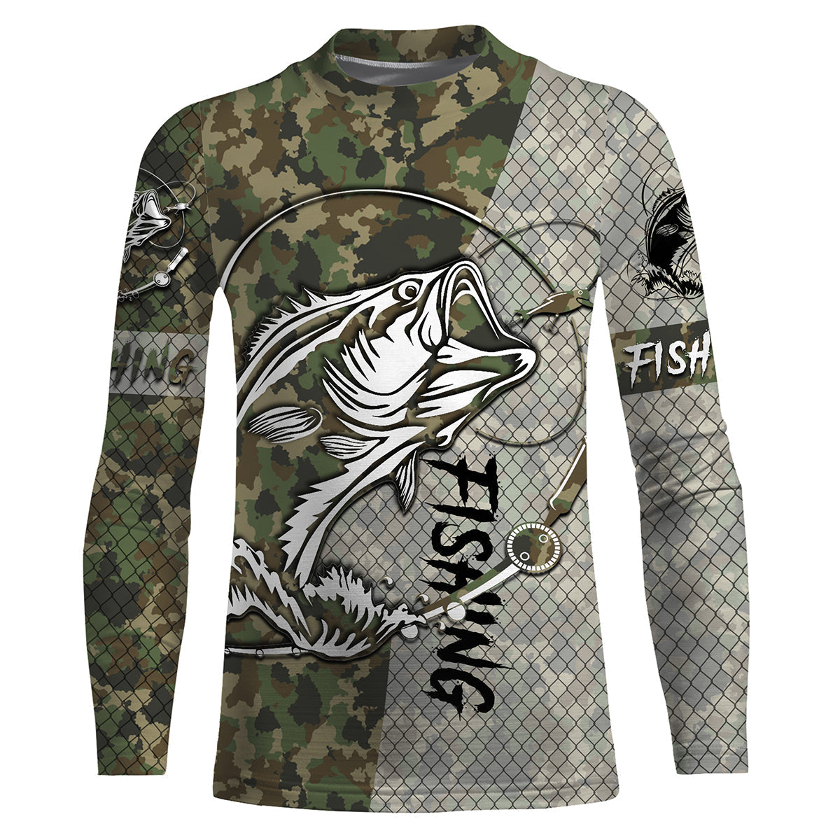 Cagoule UV pêche bar camouflage vert vue dos