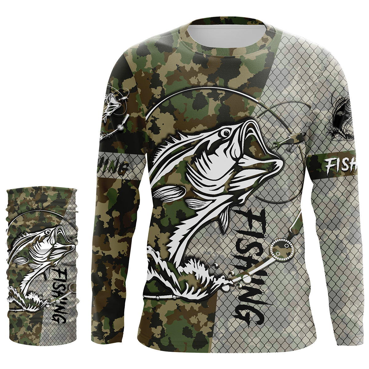 Cagoule UV pêche bar camouflage tatouage variante