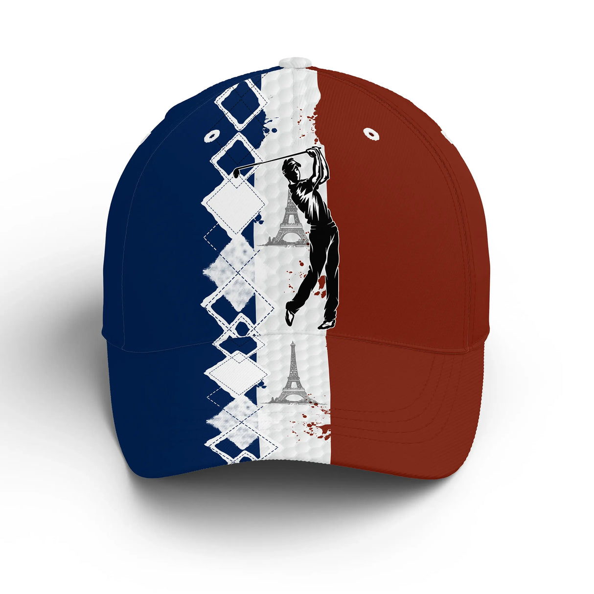 Casquette golf rouge tricolore Tour Eiffel Paris drapeau golfeuse parcours unisexe patriote