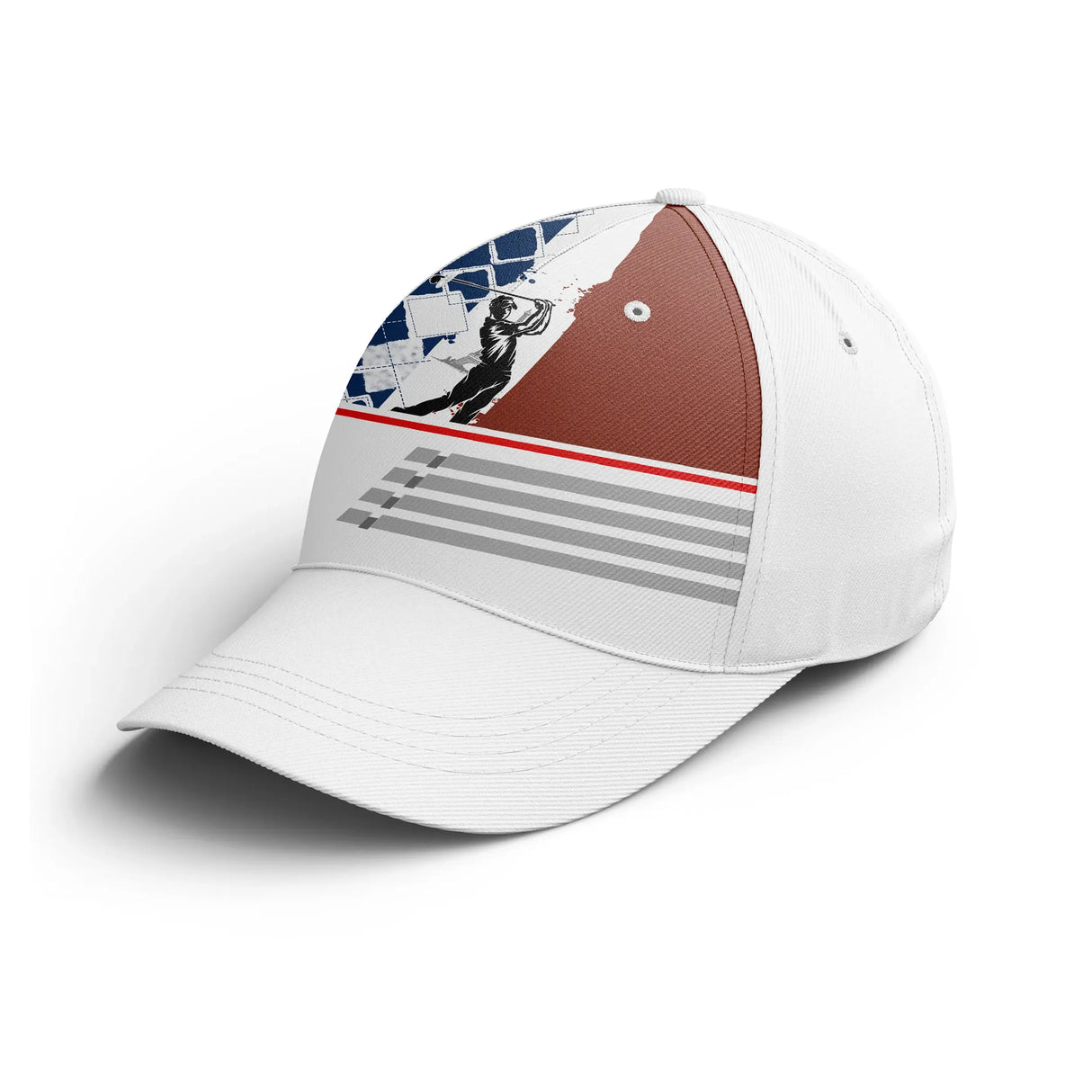 Casquette golf blanche drapeau france tricolore golfeur swing prénom côté broderie patriote personnalisée