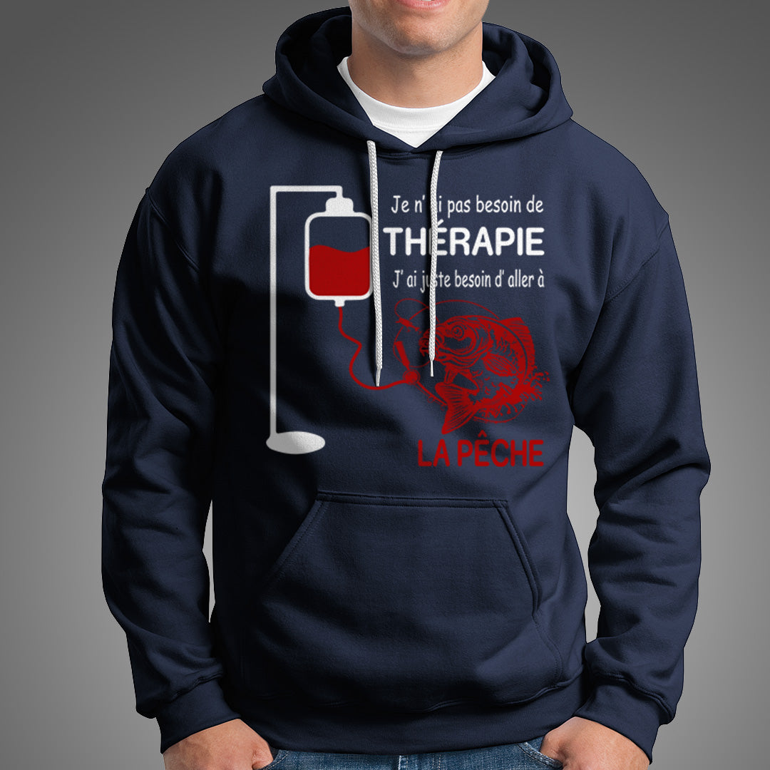 Sweat à capuche zippé humour pêche Pas besoin thérapie diable rouge canne