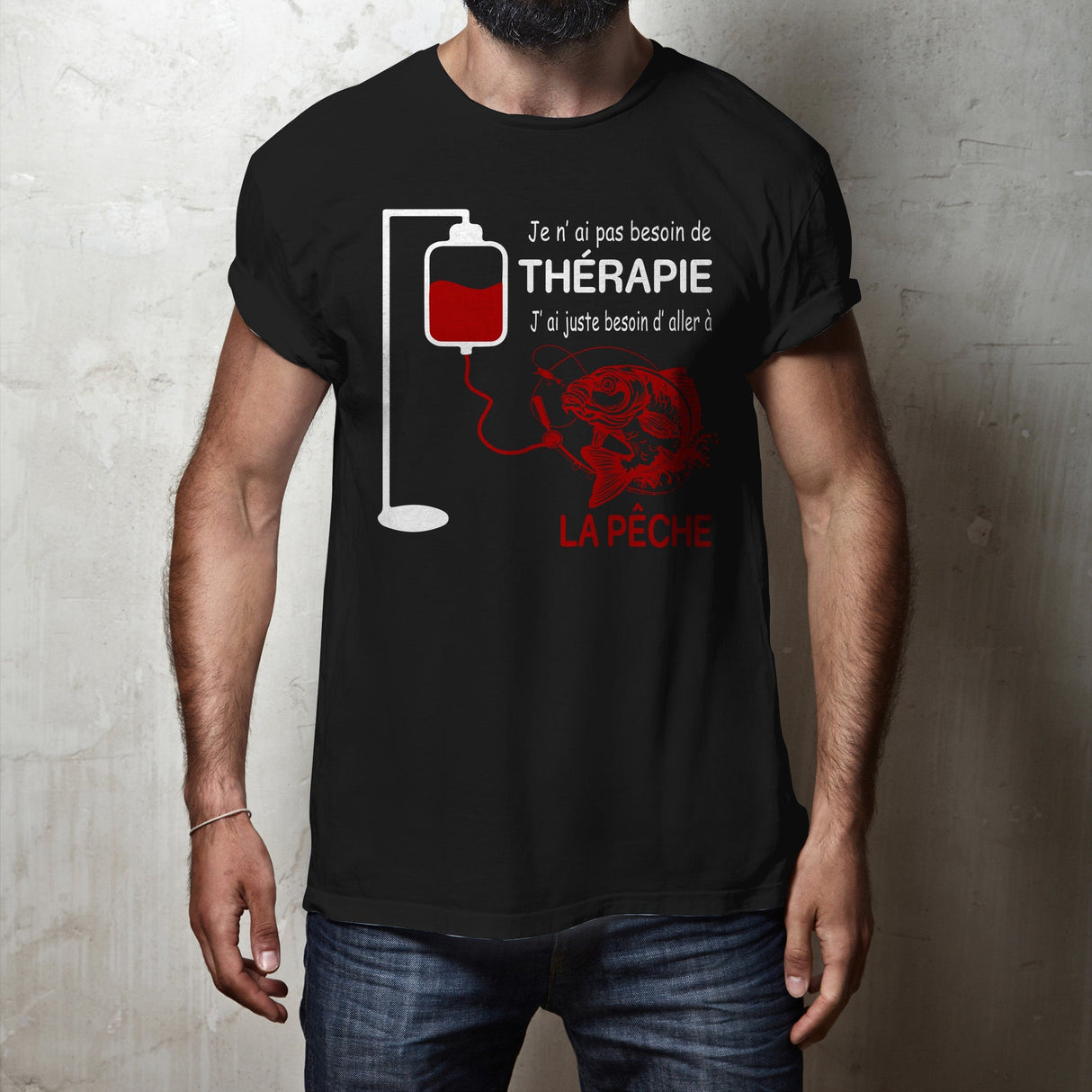 T-shirt manches longues humour pêche Pas besoin thérapie diable rouge canne