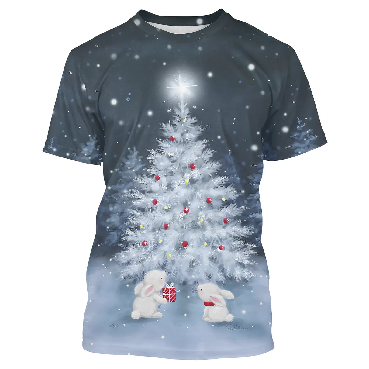 Sweat-shirt Noël variante bleu avec sapin enneigé festif