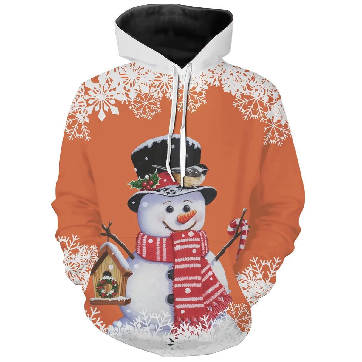 Sweat à Capuche Hiver Joyeux – Bonhomme de Neige Charmant avec Oiseau et Décor Neigeux - CT04112346 Sweat à Capuche All Over Unisexe